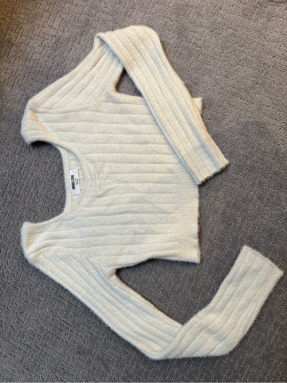 Double Zero Cream Ribbed Scoop-Neck Cropped Sweater